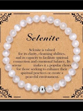 Selenite Beaded Stretch Bracelet in White